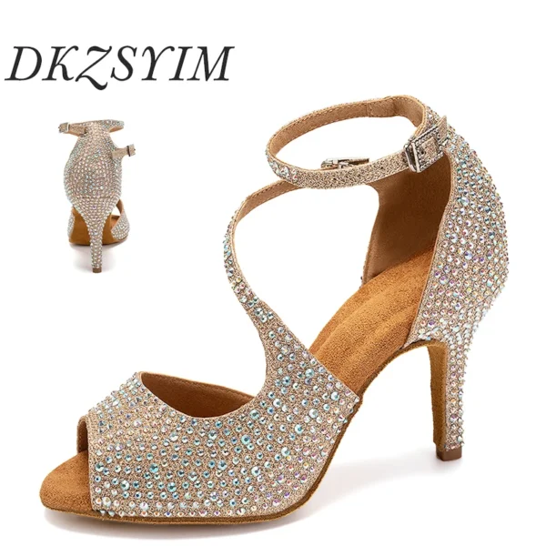 DKZSYIM Latin Dance Shoes For Women Ballroom Tango Rhinestones Dancing Shoes High Heels Black/Silver/Gold Women's Wedding Shoes