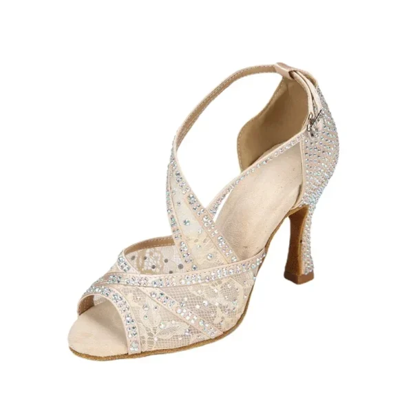 Mesh Breathable Latin Dance Shoes High Heel Diamond 2024 Summer Sandals Indoor Soft Bottom Jazz Tango Sasa Hot Sale for Women