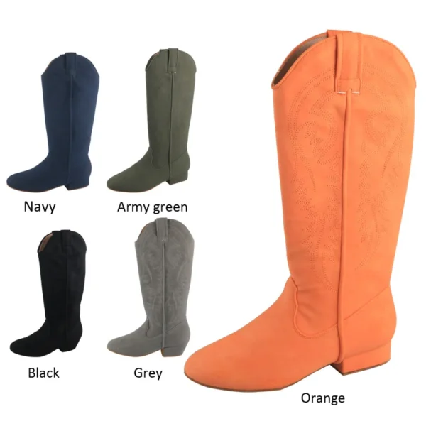 Wedopus Customized Heel High Quality Country Women Boots Suede Sole Orange Line Dance Shoes Boots no Zipper Swayd Dance Boots