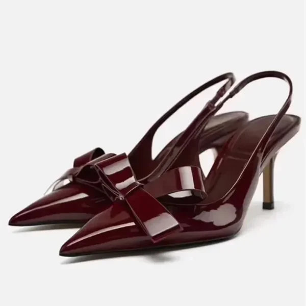 Luxury Designer Pointed Toe Women Pumps Sexy Bow Back Strap Heeled Sandals Elegant Thin High Heels Banquet Dress Shoes for Women